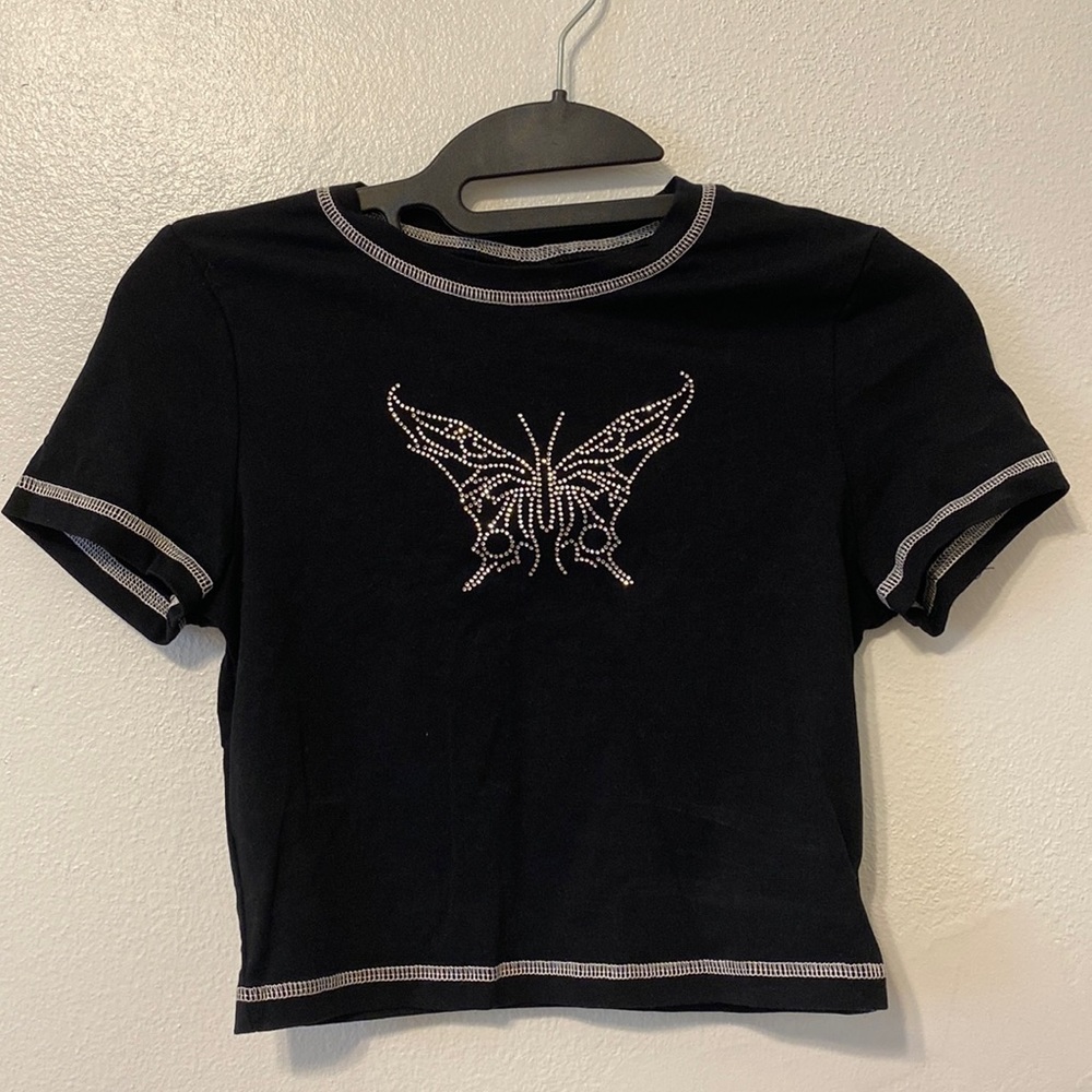 butterfly black cropped top